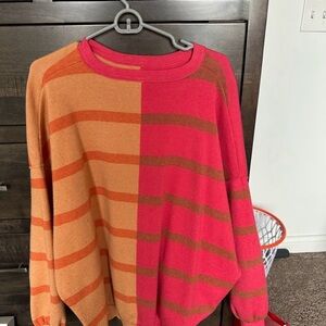 Free People Bold Striped Sweater - Orange and Pink